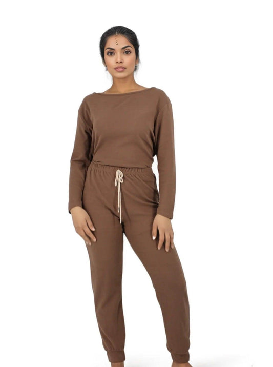 2PC Regular Sleeve Crop Top and Sweatpants Loungwear Set - Styledd by L&M