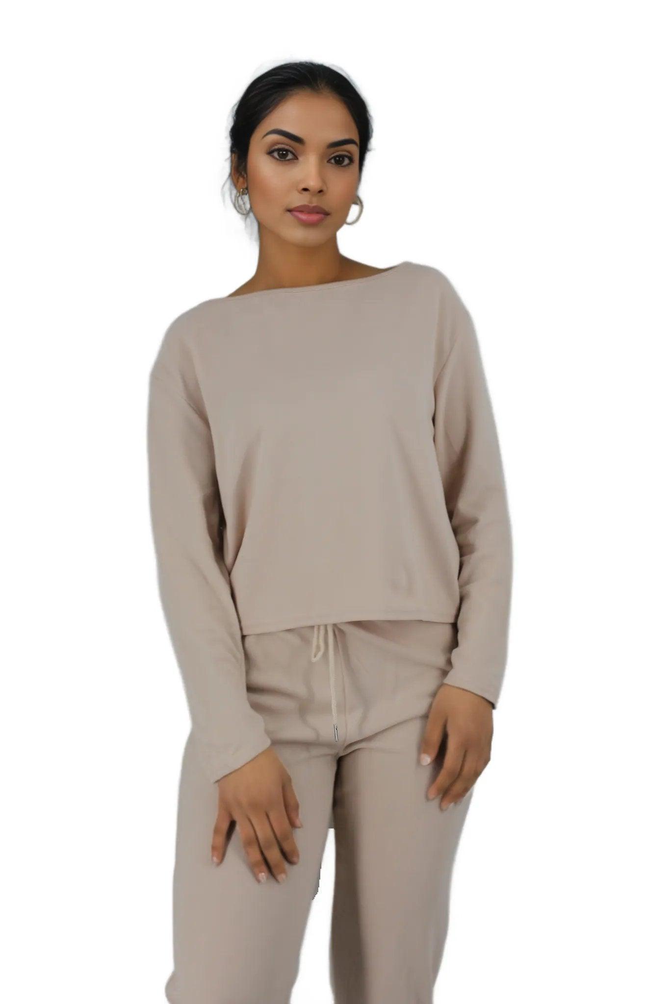 2PC Regular Sleeve Crop Top and Sweatpants Loungwear Set - Styledd by L&M