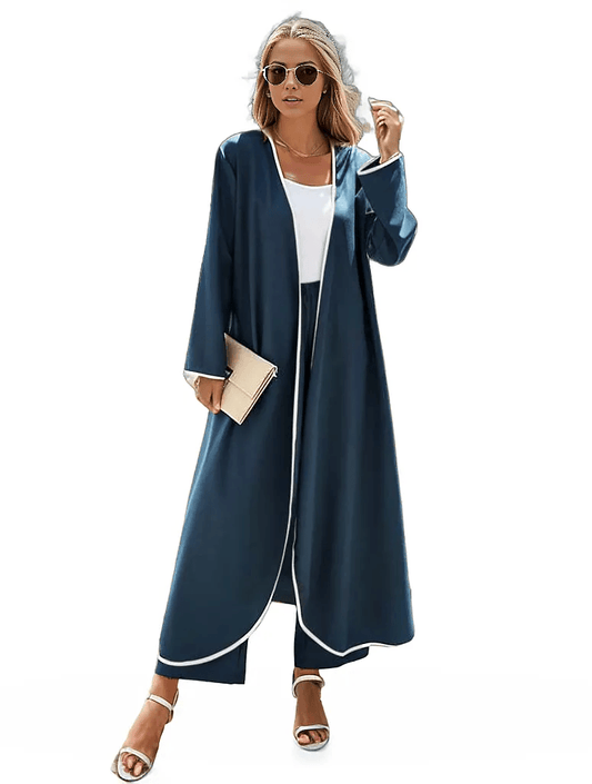 2pcs Contrast Binding Coat & Wide Leg Pants - Styledd by L&M