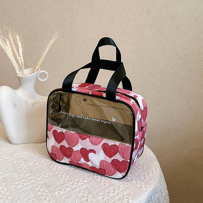 Heart Print Transparent Cosmetic Bag - Stylish Travel & Makeup Organizer