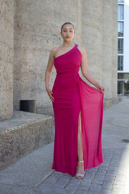 One Shoulder Mesh Maxi Evening Dress | Elegant & Flattering - Styledd by L&M