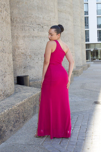 One Shoulder Mesh Maxi Evening Dress | Elegant & Flattering - Styledd by L&M