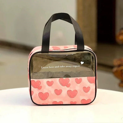 Heart Print Transparent Cosmetic Bag - Stylish Travel & Makeup Organizer