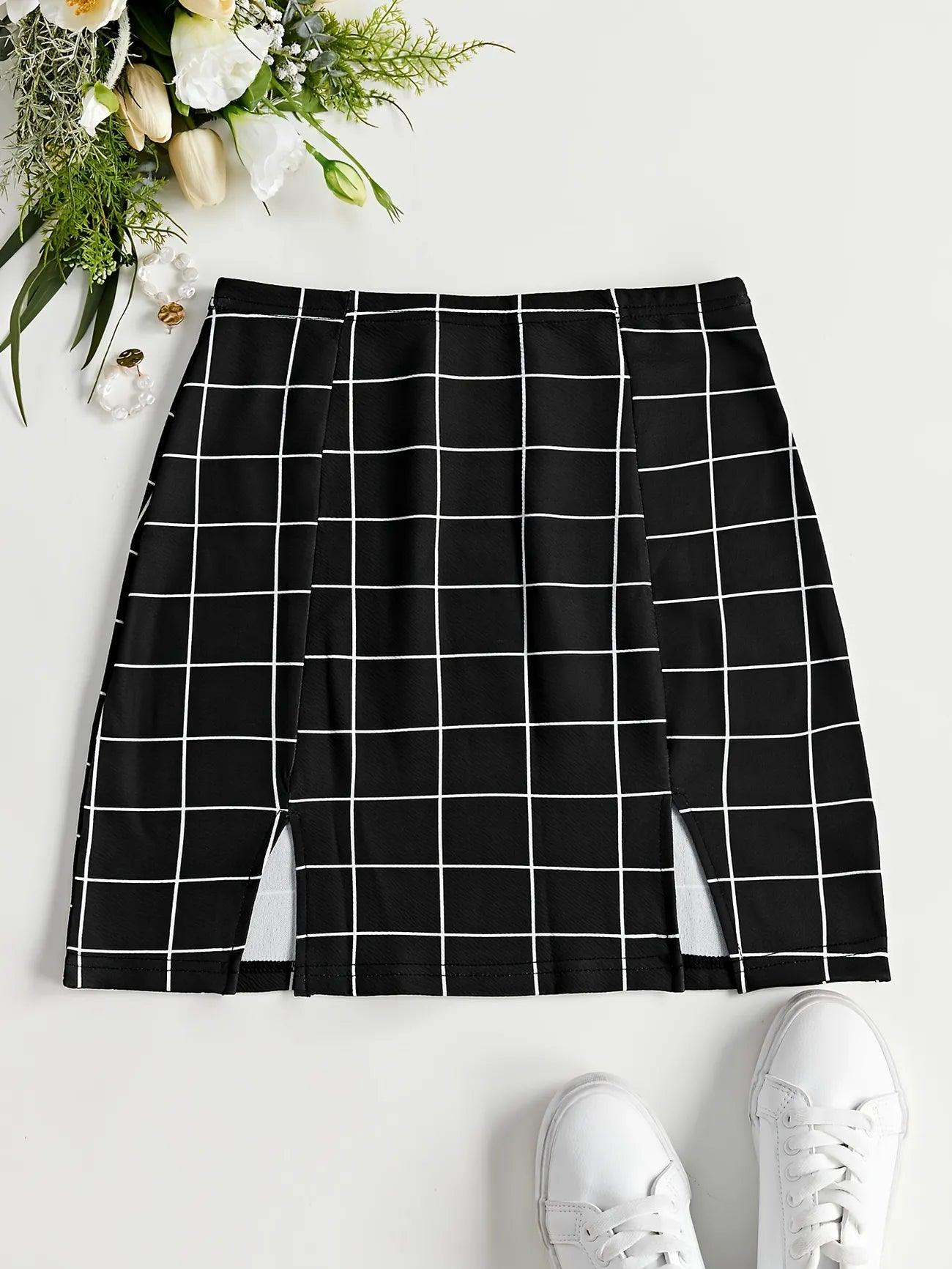 Double Slit Plaid Mini Skirt - Styledd by L&M