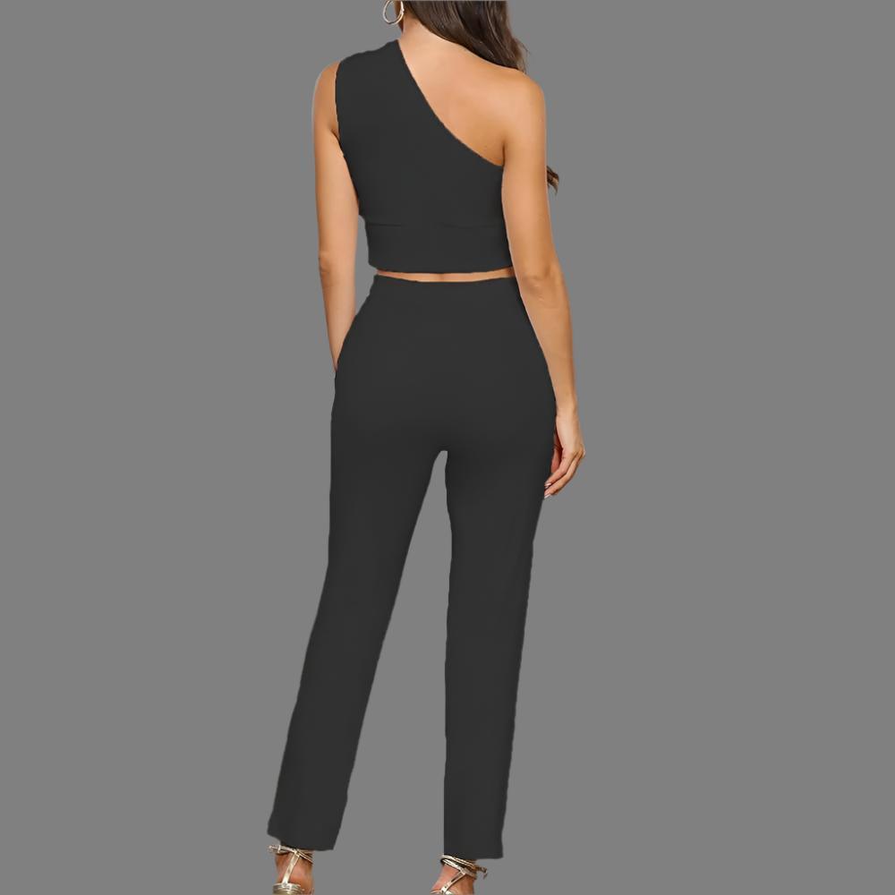 Asymmetrical Front Knot Tie Top and Pants Set - Styledd by L&M