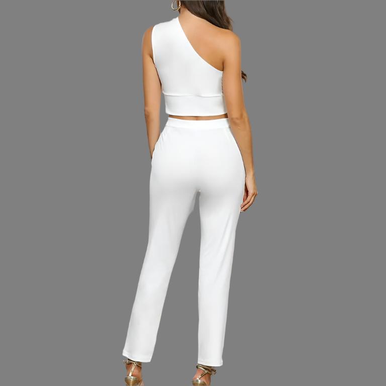 Asymmetrical Front Knot Tie Top and Pants Set - Styledd by L&M