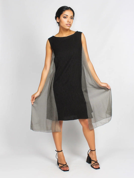 Asymmetrical Midi Two Toned Sheer Dress - Styledd by L&M