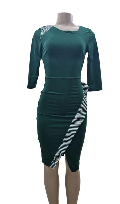 Asymmetrical Three Quarter Sleeve Bodycon Midi Dress - Styledd by L&M