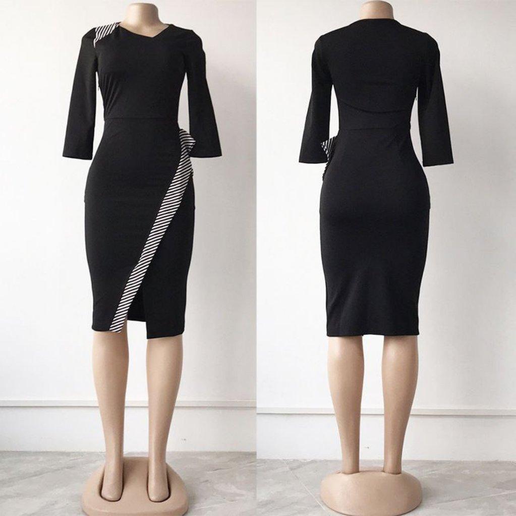 Asymmetrical Three Quarter Sleeve Bodycon Midi Dress - Styledd by L&M