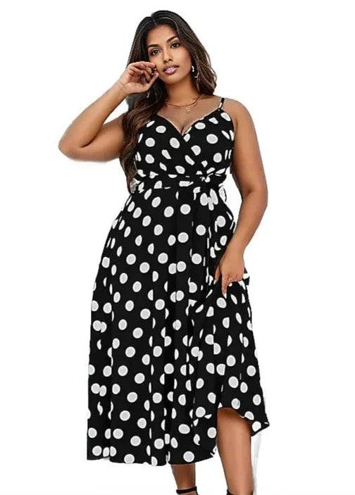 Big Polka Dot Spaghetti Midi Dress - Styledd by L&M