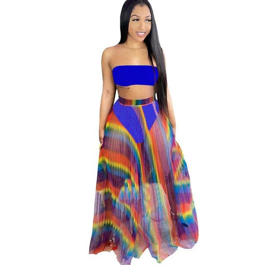 Bikini Set With Rainbow Mesh Skirt 3pc Set - Styledd by L&M