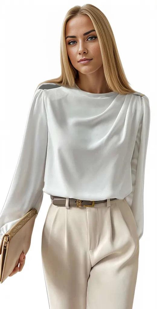 Bishop Sleeve Draped Front Blouse - Styledd by L&M