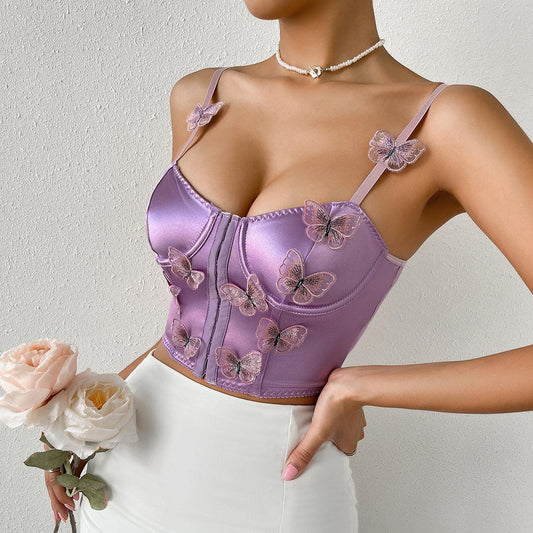 Butterfly Decoration Sleeveless Crop Top - Styledd by L&M