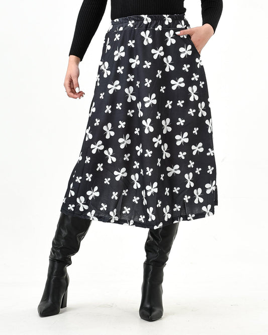 Butterfly Flowy Elastic Wasit Midi Skirt - Styledd by L&M