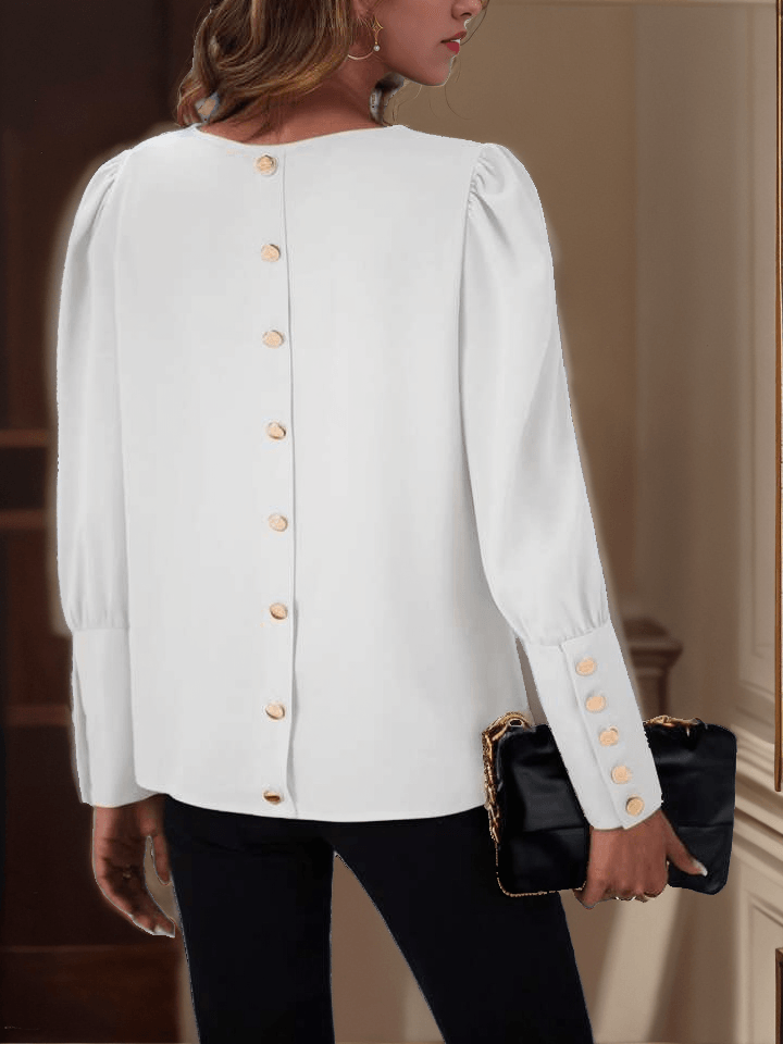 Button Back Puff Sleeve Blouse - Styledd by L&M