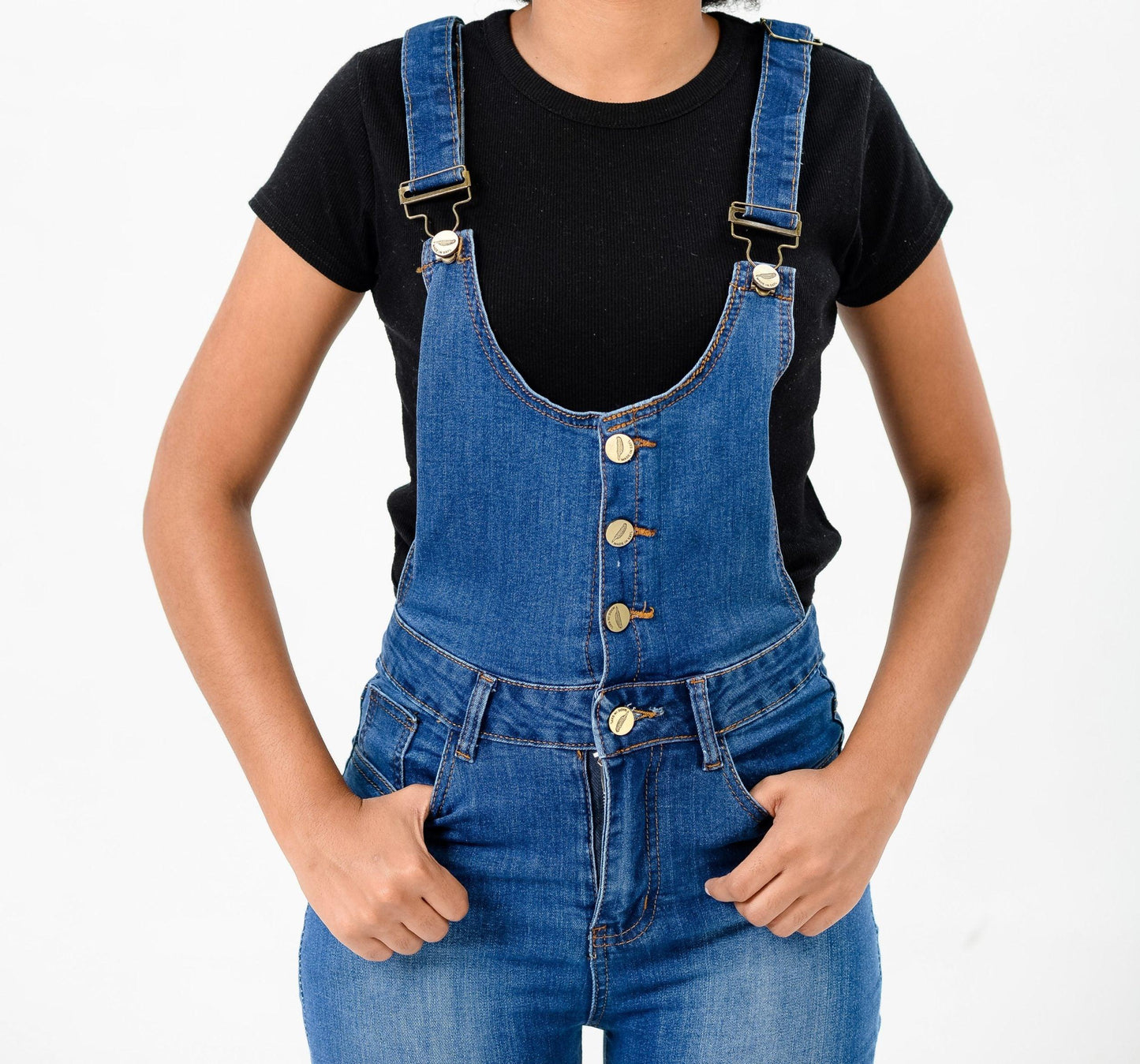 Button Up Denim Skinny Overalls ST54 - Styledd by L&M