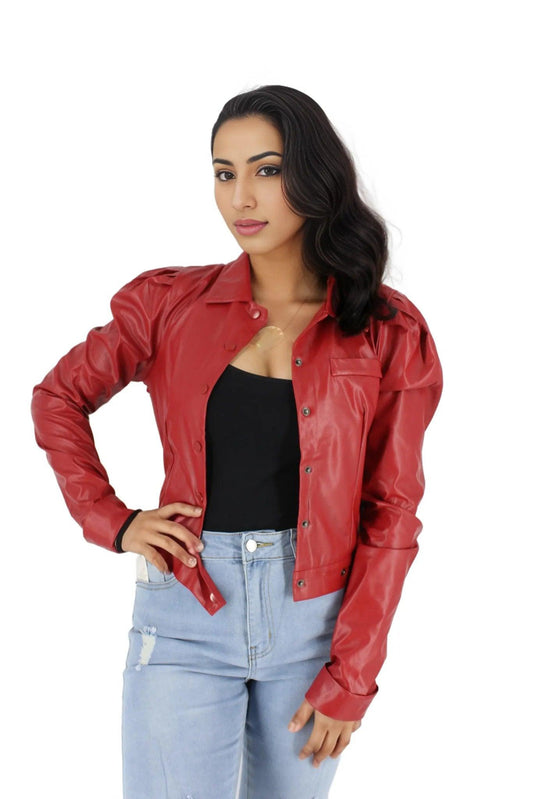 Button Up PU Leather Crop Jacket - Styledd by L&M