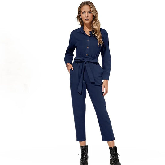 Cargo Jumpsuits Button Down Jumpsuit with Belt - Styledd by L&M