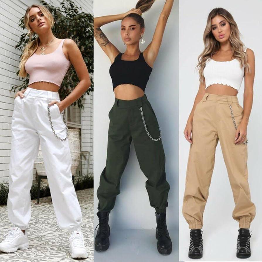 High Waist Button Cargo Pants without chain - Styledd by L&M