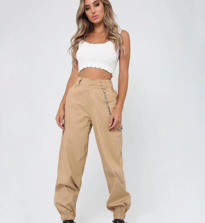 High Waist Button Cargo Pants without chain - Styledd by L&M