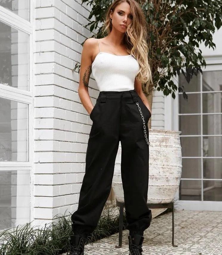 High Waist Button Cargo Pants without chain - Styledd by L&M