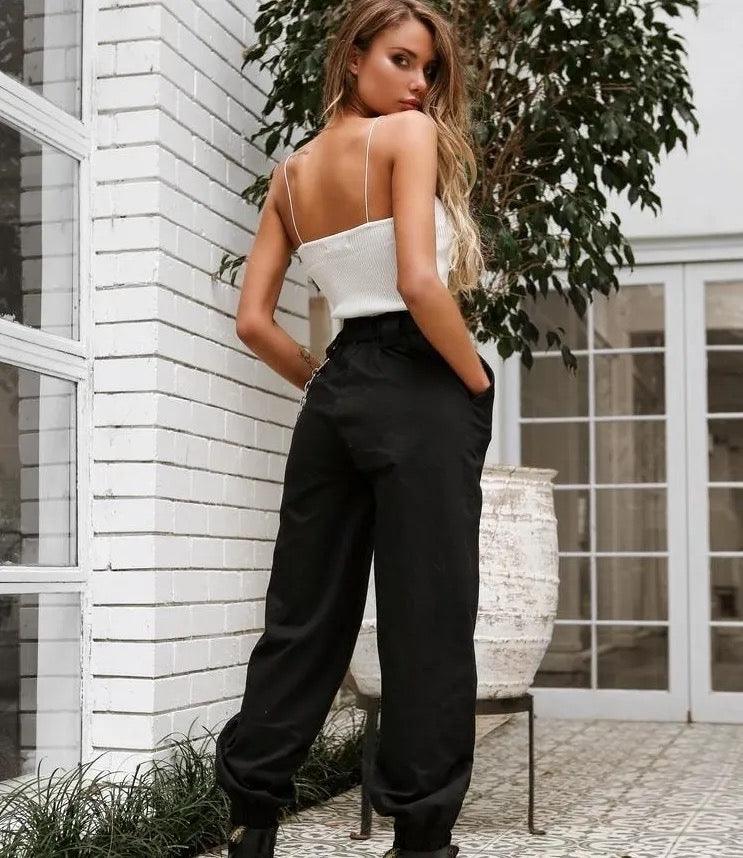 High Waist Button Cargo Pants without chain - Styledd by L&M