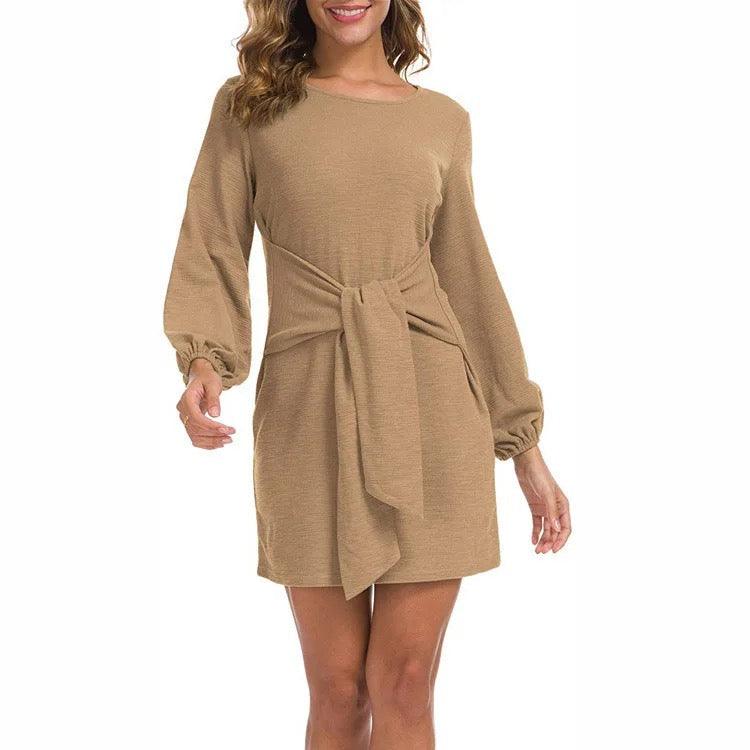 Casual Tie Waist Sweater Dress - Styledd by L&M