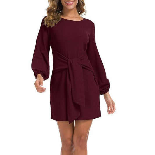 Casual Tie Waist Sweater Dress - Styledd by L&M