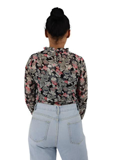 Chiffon Floral Frill Sheer Blouse - Styledd by L&M