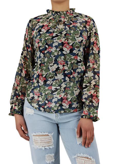 Chiffon Floral Frill Sheer Blouse - Styledd by L&M