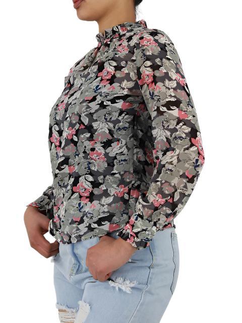 Chiffon Floral Frill Sheer Blouse - Styledd by L&M