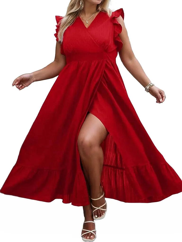 Classy Plus Ruffle Trim Wrap Hem Maxi Dress - Styledd by L&M