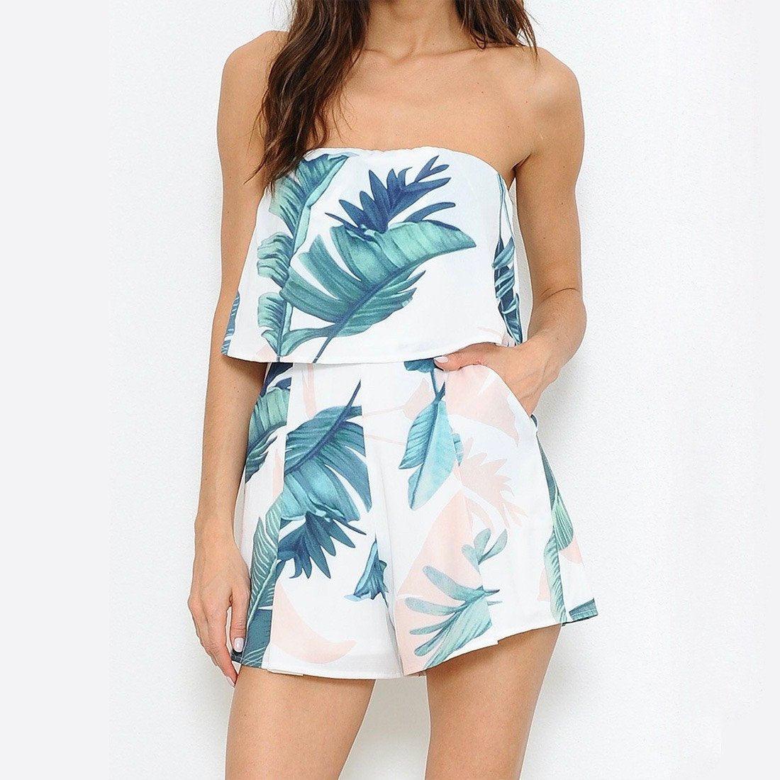 Colorful Flower Printed Strapless Jumpsuit With Shorts - Styledd by L&M