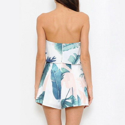 Colorful Flower Printed Strapless Jumpsuit With Shorts - Styledd by L&M