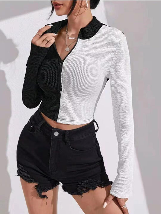 Colour Block Turtle Neck Crop Top - Styledd by L&M