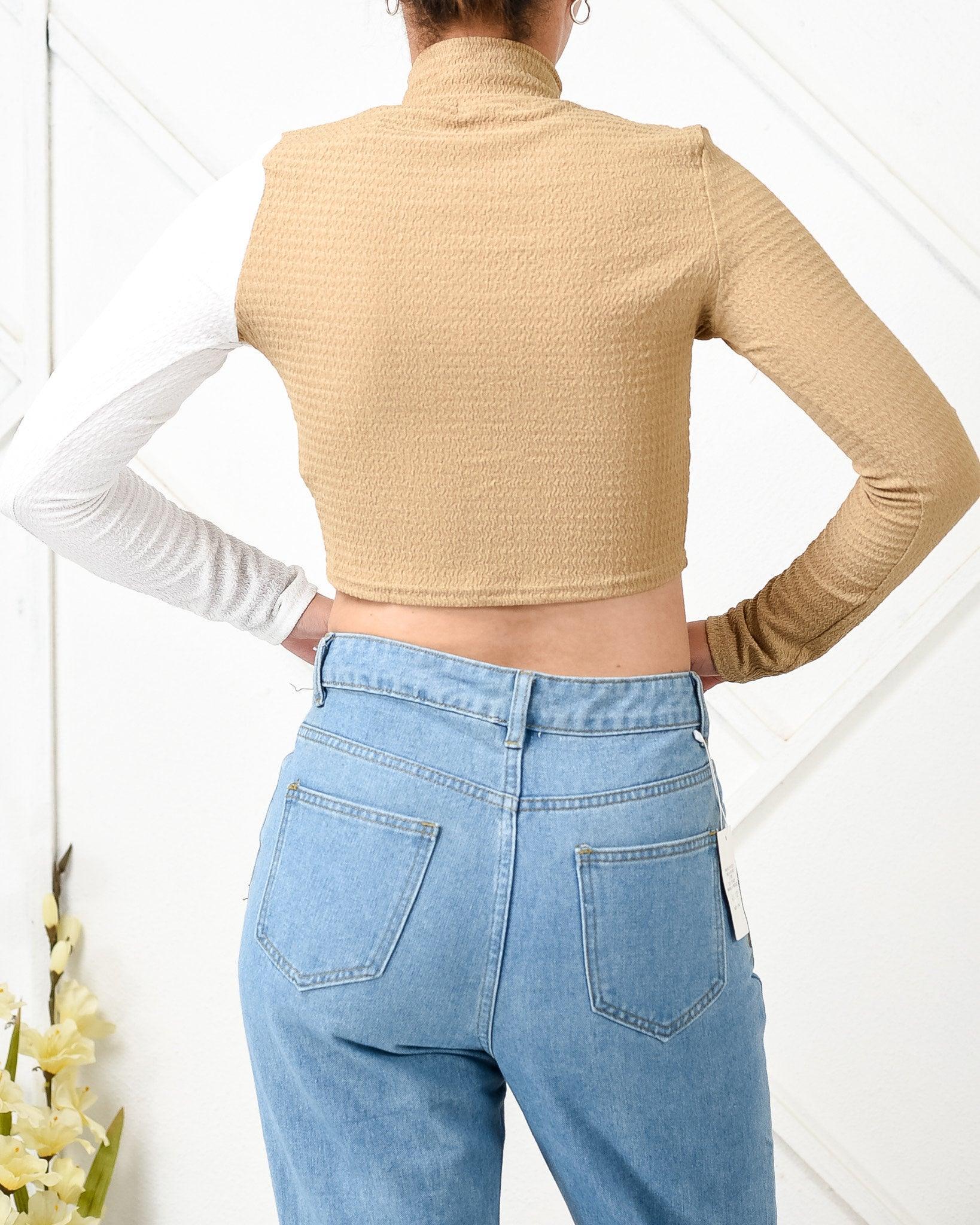 Colour Block Turtle Neck Crop Top - Styledd by L&M