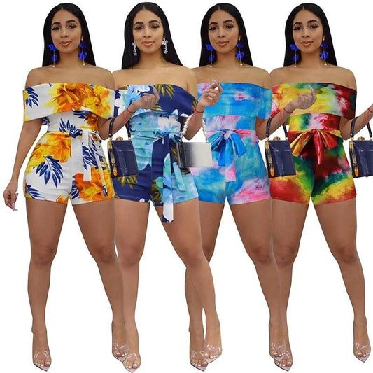 Colourful shorts off shoulder jumpsuit - Styledd by L&M