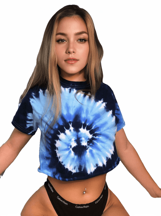 Crew Neck Casual Tie Dye Print Crop Top - Styledd by L&M