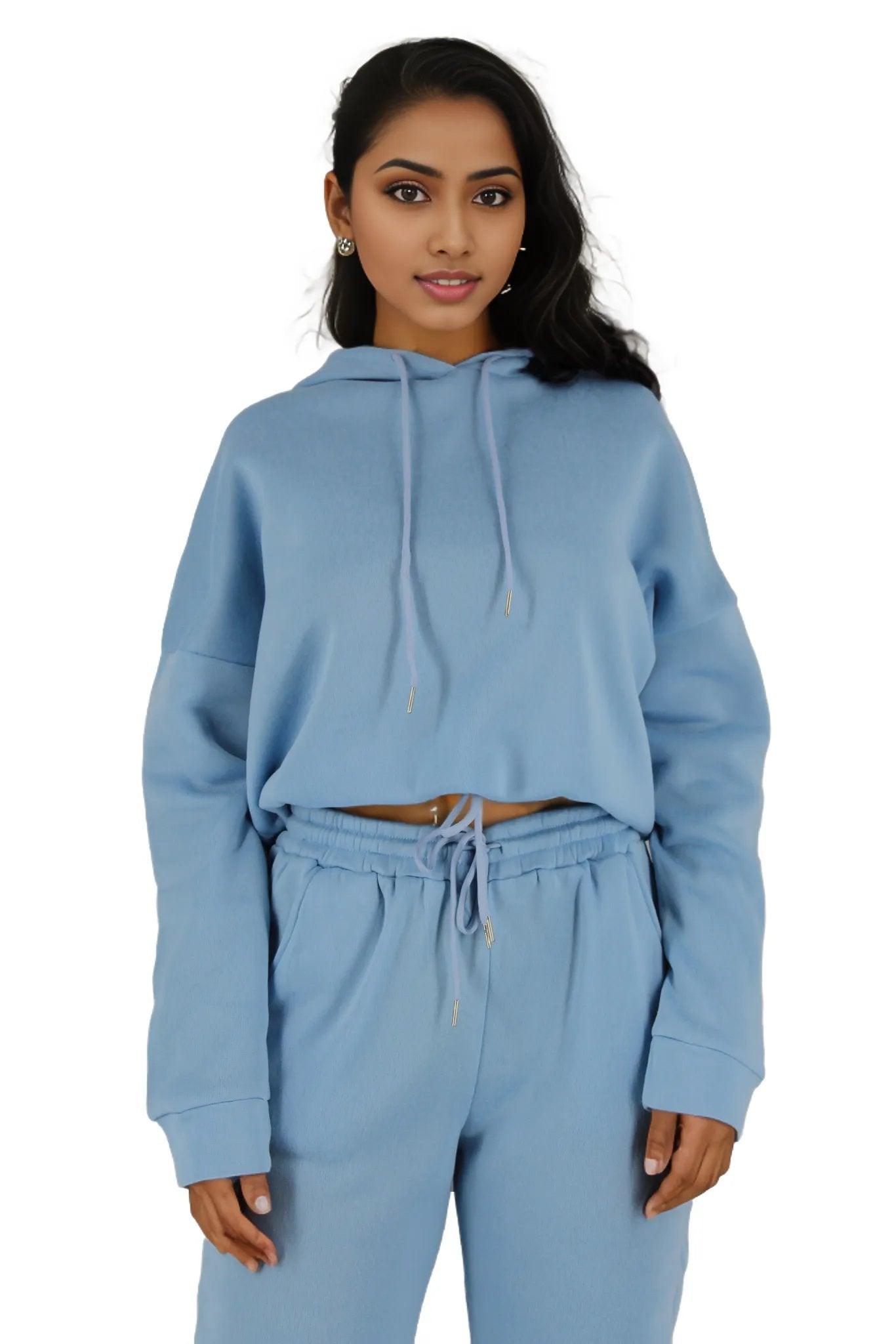 Cropped Hoodie with Drawstrings and Pants Tracksuit Set - Styledd by L&M