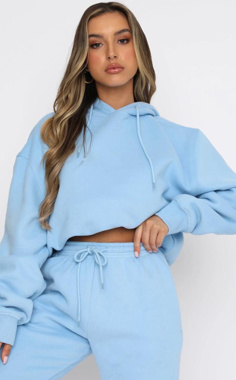 Cropped Hoodie with Drawstrings and Pants Tracksuit Set - Styledd by L&M