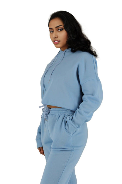 Cropped Hoodie with Drawstrings and Pants Tracksuit Set - Styledd by L&M