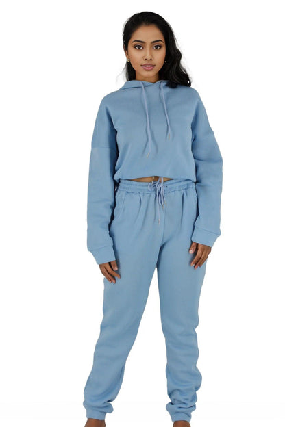 Cropped Hoodie with Drawstrings and Pants Tracksuit Set - Styledd by L&M