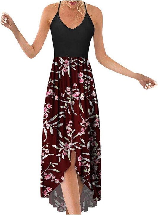 Cross Back Spaghetti Strap Asymmetrical Floral Dress - Styledd by L&M