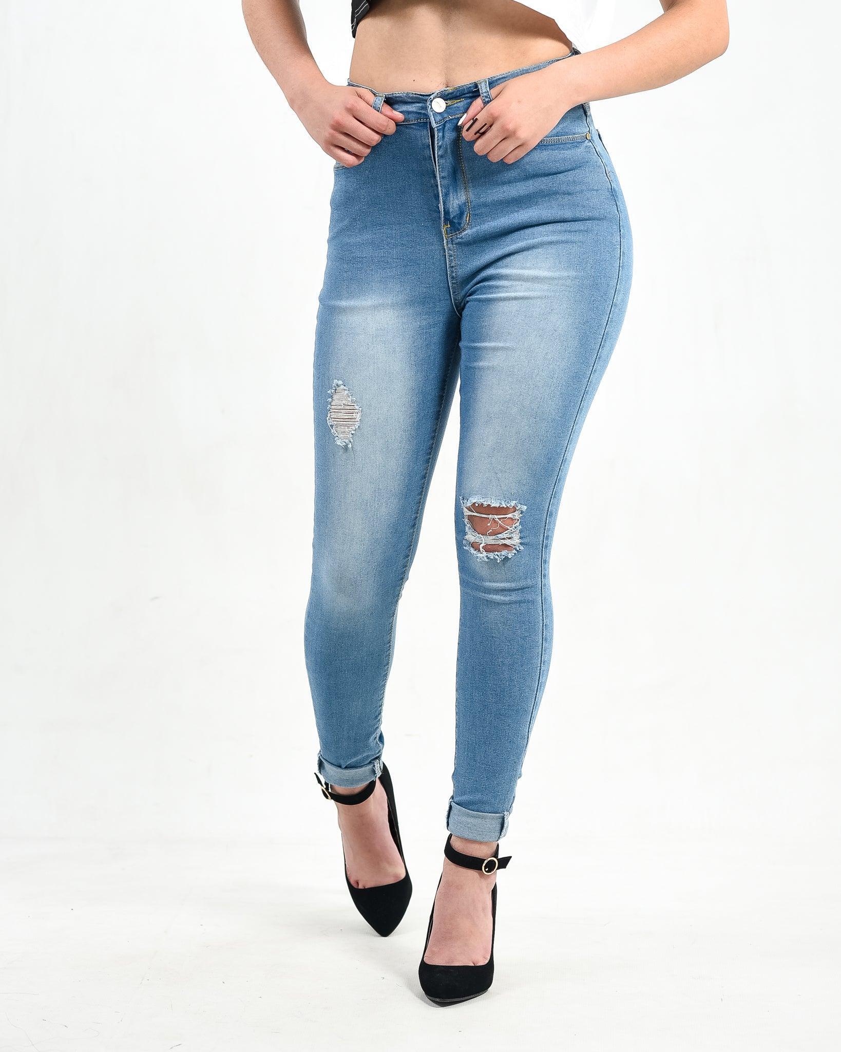 Cut Out Ripped Skinny Cropped Jeans ST3 - Styledd by L&M