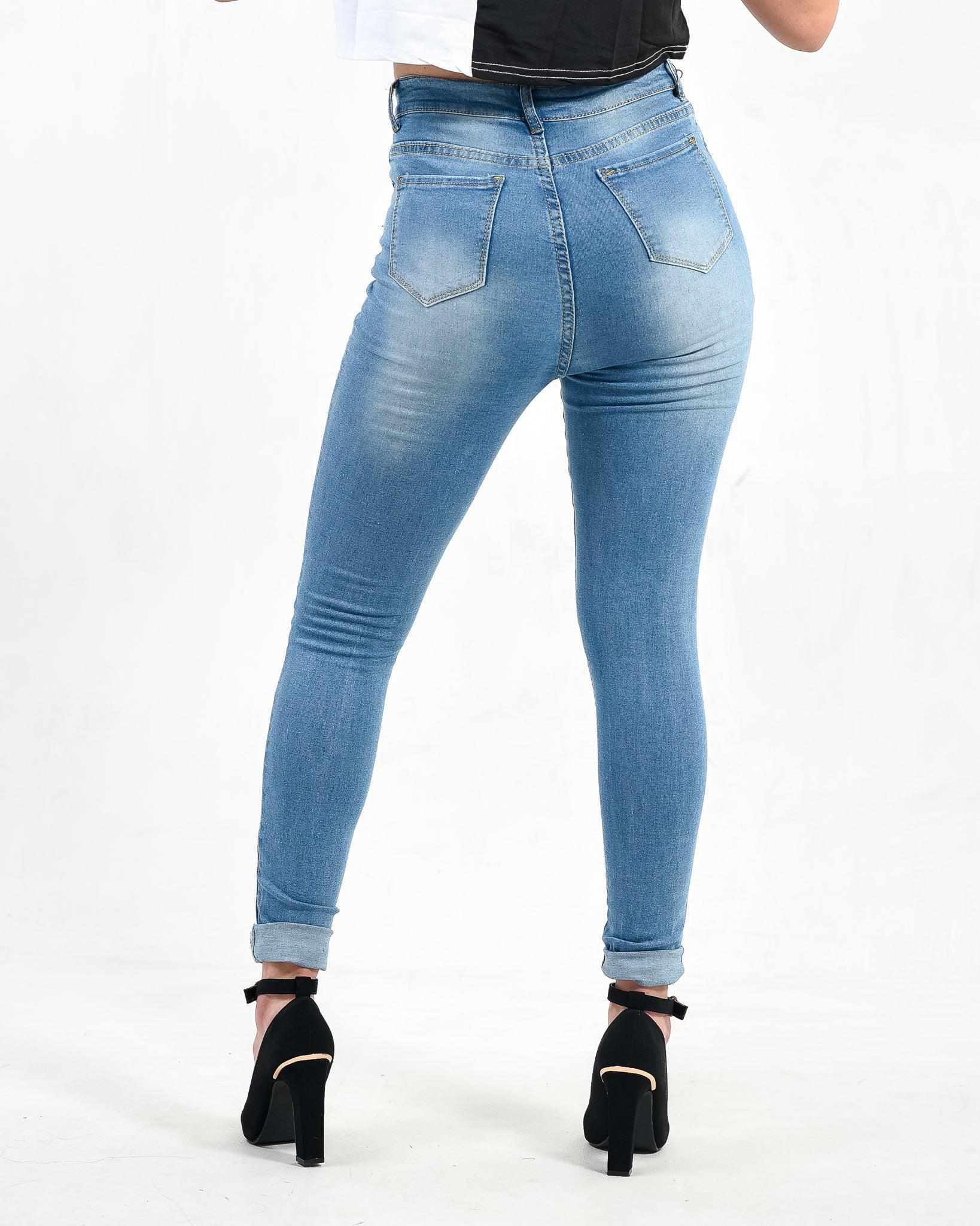 Cut Out Ripped Skinny Cropped Jeans ST3 - Styledd by L&M