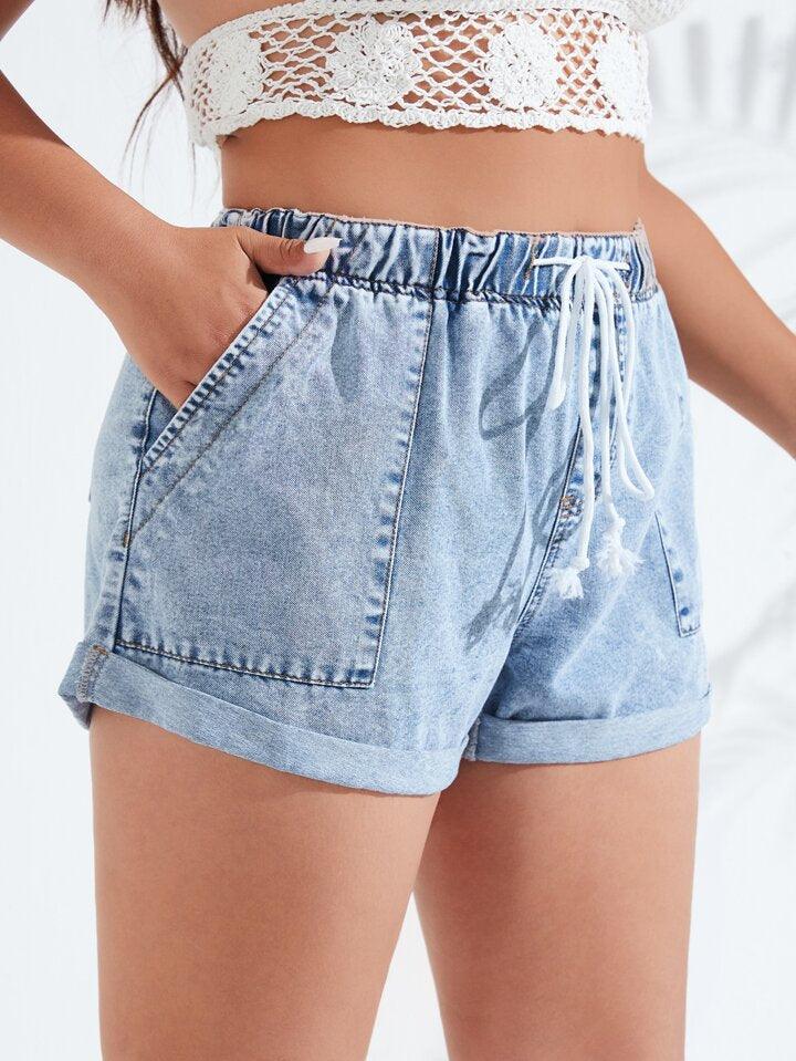 Denim Shorts with Drawstring - Styledd by L&M