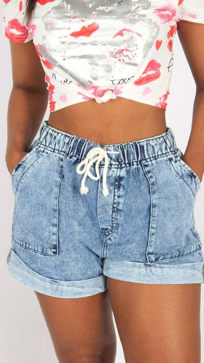 Denim Shorts with Drawstring - Styledd by L&M