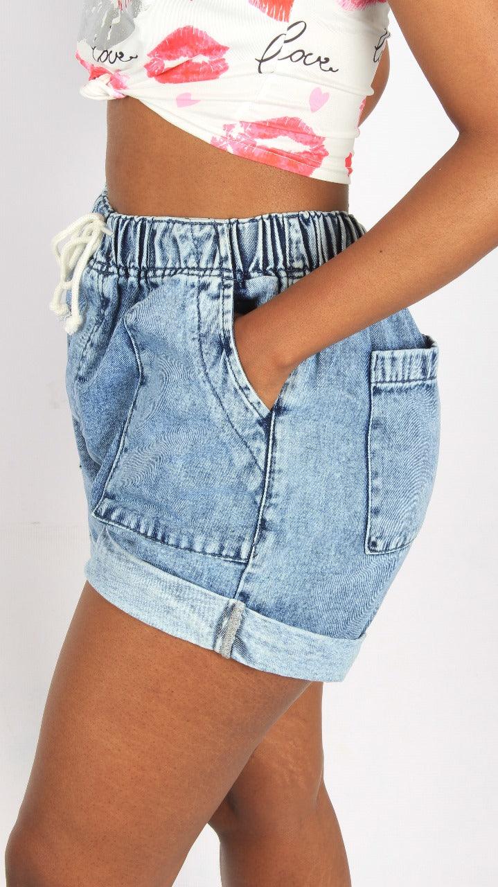 Denim Shorts with Drawstring - Styledd by L&M