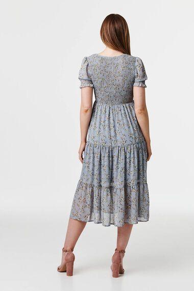 Ditsy Floral Ruched Tier Midi Dress With Pockets - Styledd by L&M