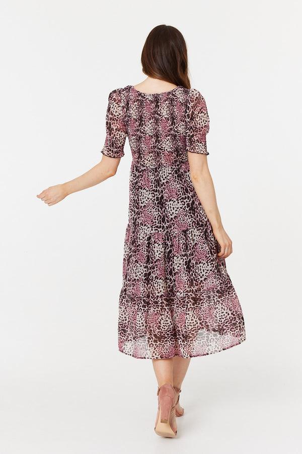 Ditsy Floral Ruched Tier Midi Dress With Pockets - Styledd by L&M